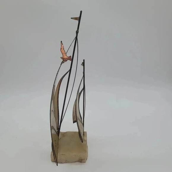 VTG Brass Sailboat Metal Sculpture MCM Nautical Statue Signed Mario Jason - Picture 4 of 11